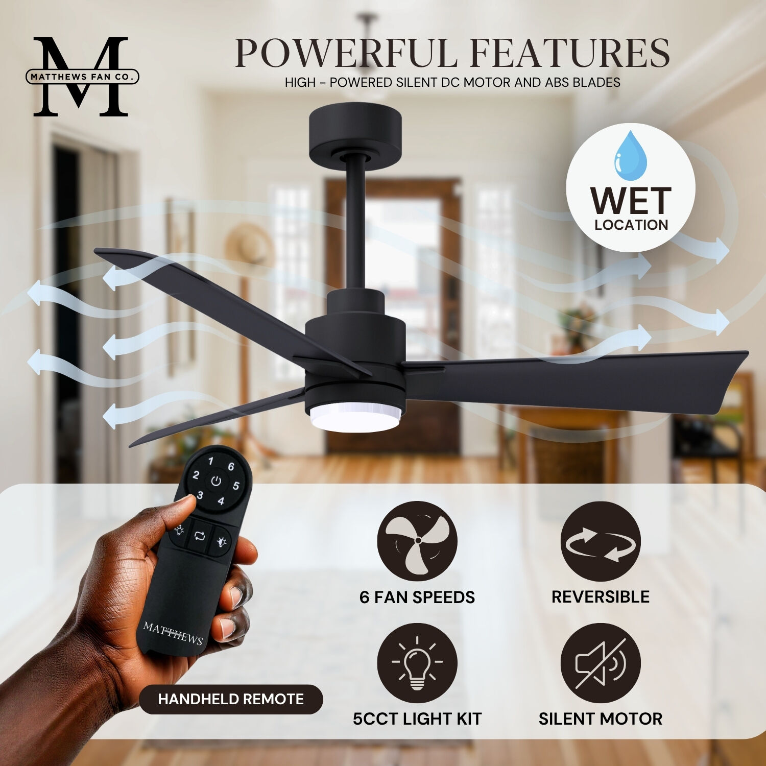 Atlas Alessandra - LK 56 inch Matte Black Ceiling Fan